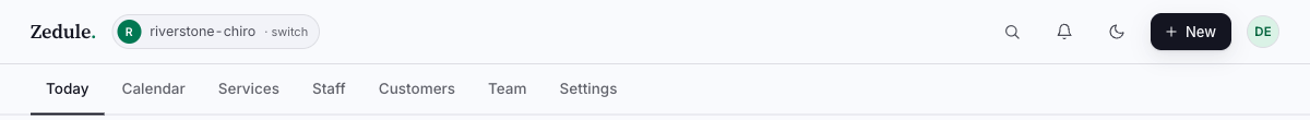 Business switcher in the dashboard top bar