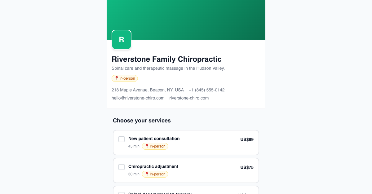 Booking page header showing profile data