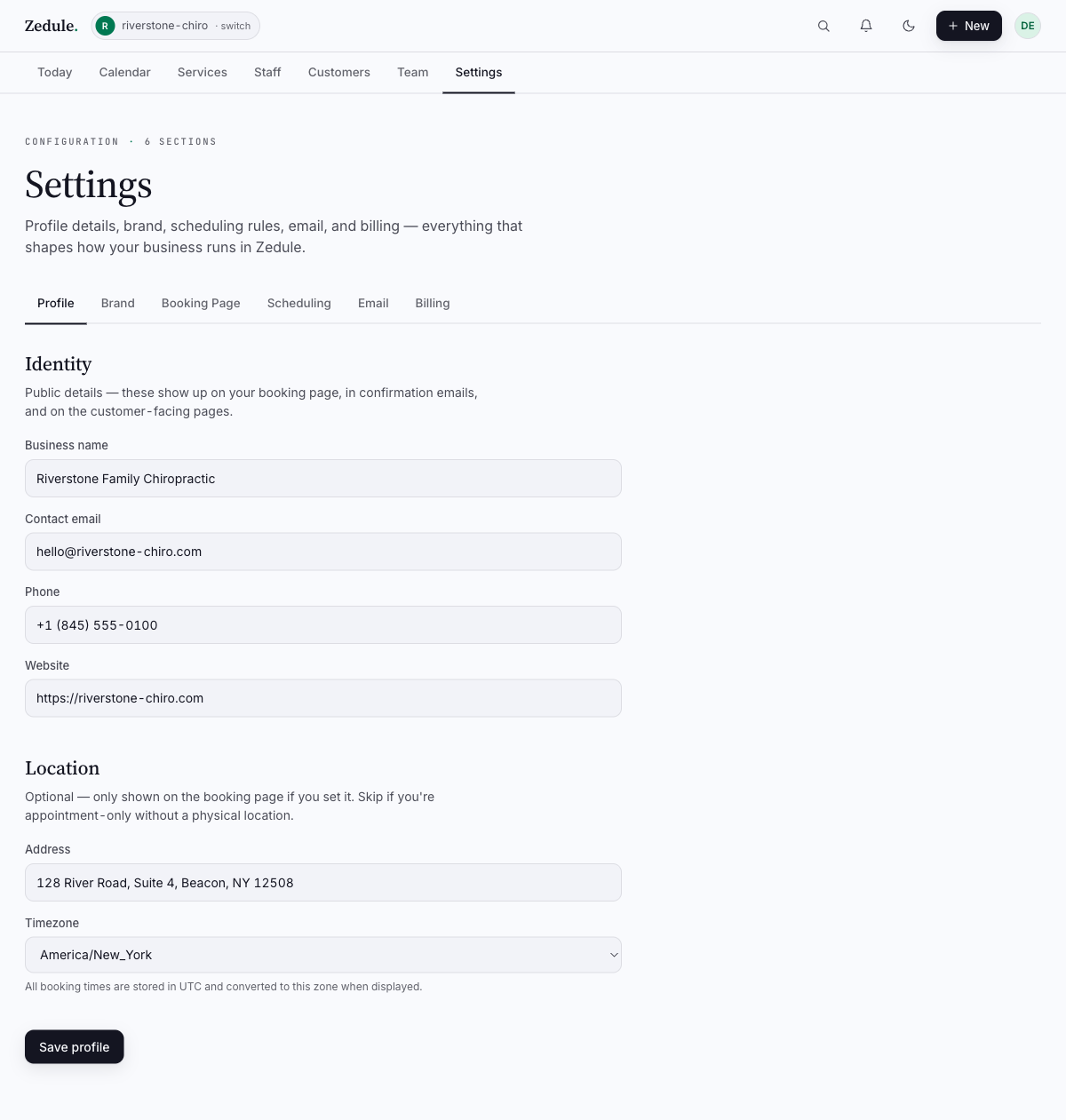 Settings → Profile tab