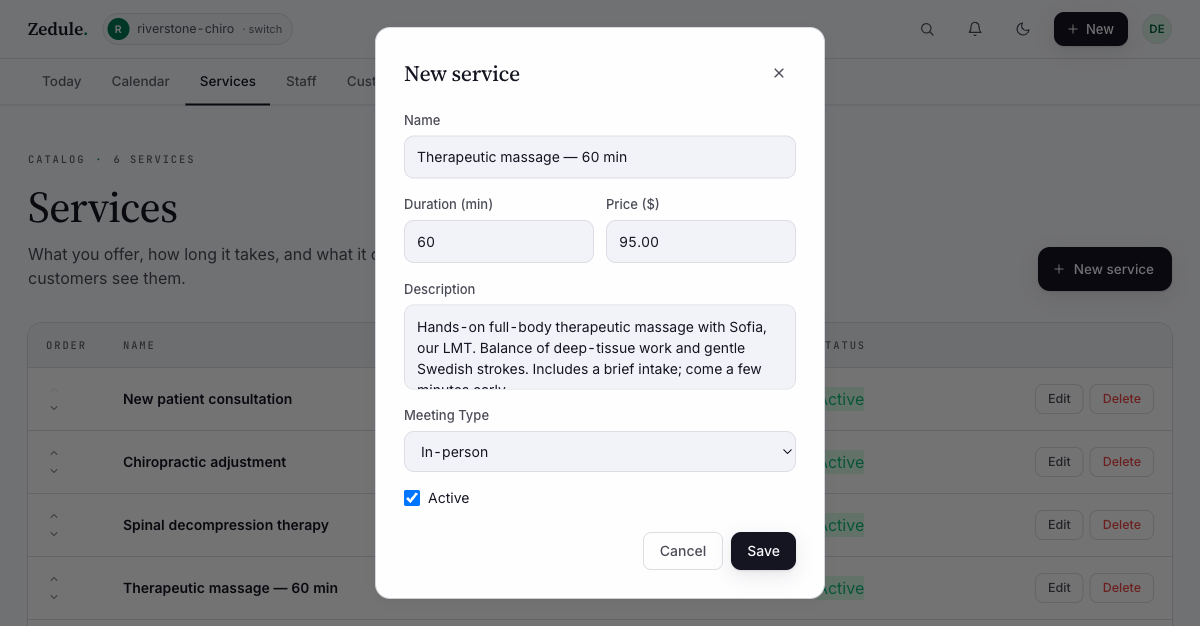 New service form filled in