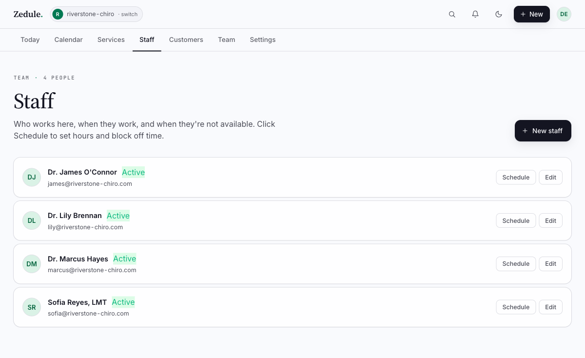 Staff page listing four providers