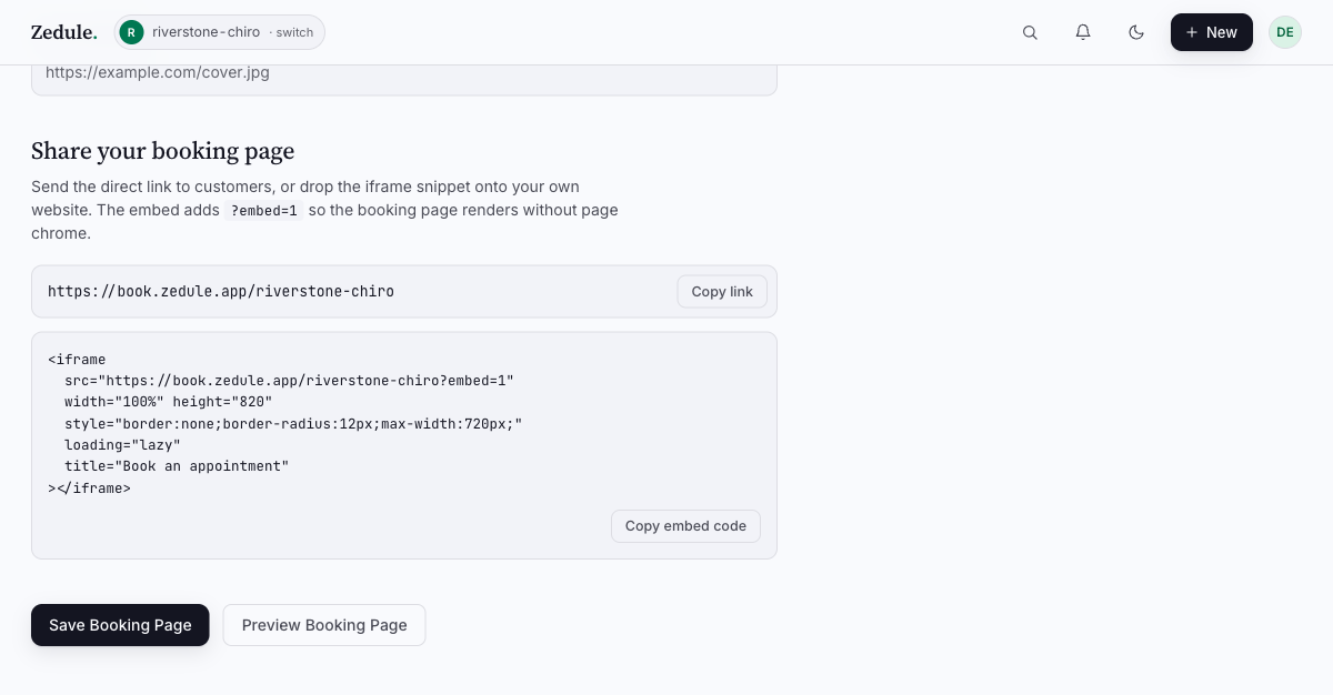 Share section with Copy link and Copy embed code buttons