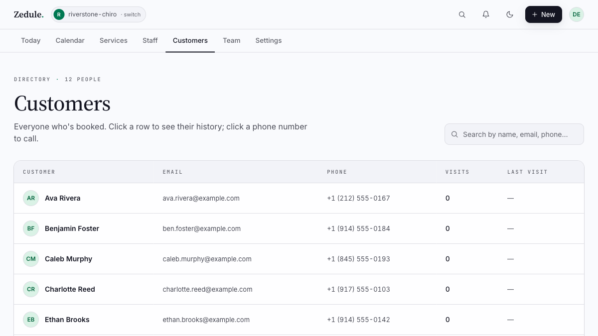 Customers directory page